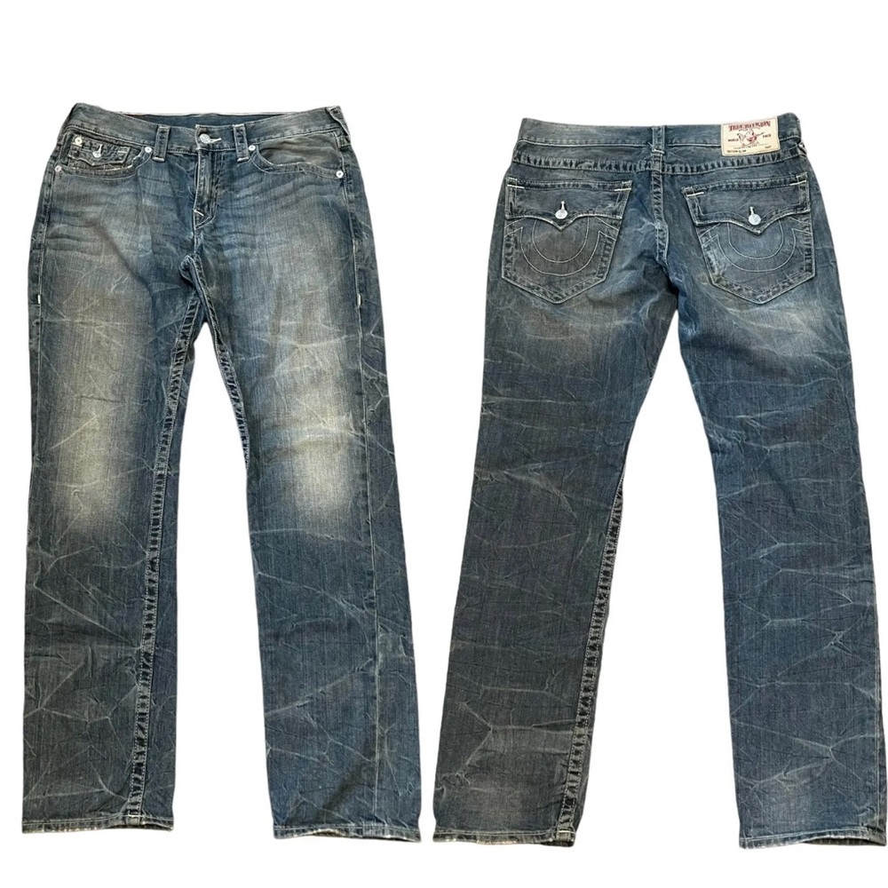 True Religion World Tour  Men's Slim Jeans 34 x 32 Flap Pockets Brick Wash